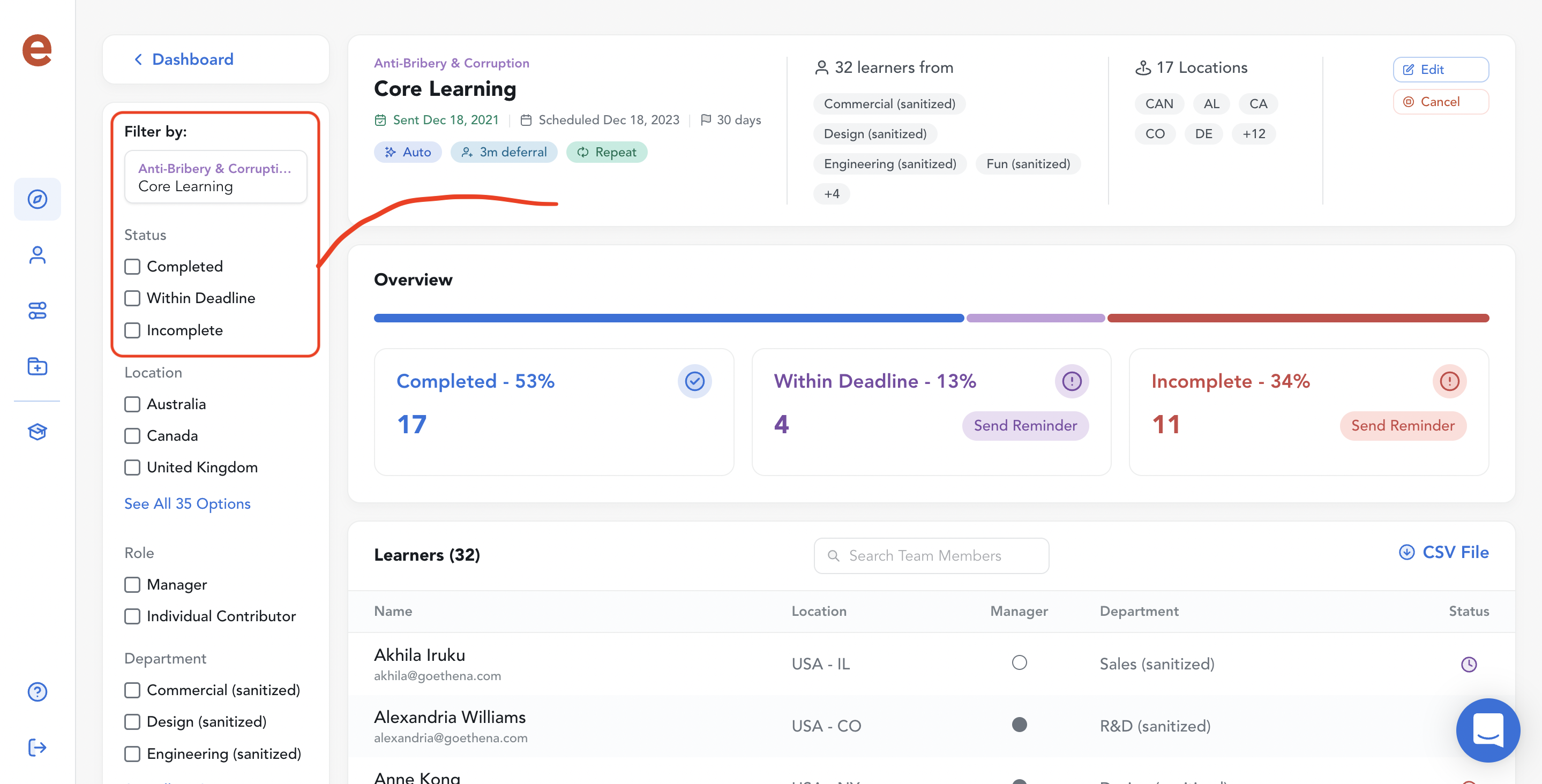 Assignment statuses and how to check your teams completion – Ethena